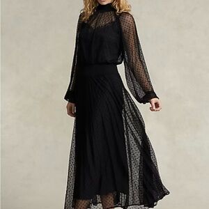 Polo by Ralph Lauren Black Polka-Dot Tulle Mockneck Dress